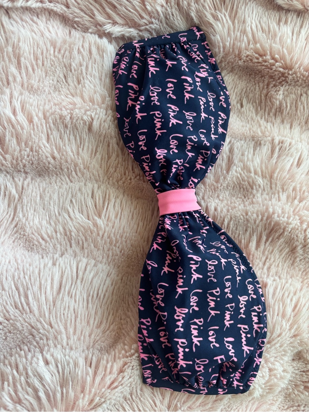 PINK Victoria's Secret Black Headband with Pink Script Bow